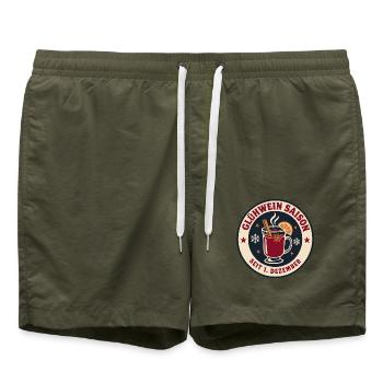 Glühwein Saison Weihnachtsmarkt Retro Badge - Badeshorts - Olive - Vorne - AI Model Male 185 light (185cm)