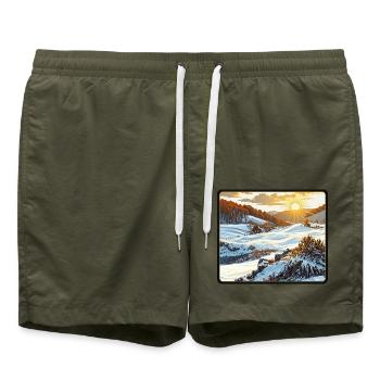 Wintersonnenaufgang in den Bergen - Badeshorts - Olive - Vorne - AI Model Male 185 light (185cm)