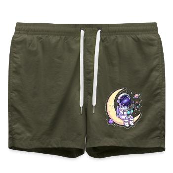 Mondfreund Astronaut mit Blumen - Badeshorts - Olive - Vorne - AI Model Male 185 light (185cm)