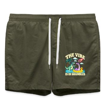 Beach Dinosaurier Die Stimmung ist im Chaos - Badeshorts - Olive - Vorne - AI Model Male 185 light (185cm)