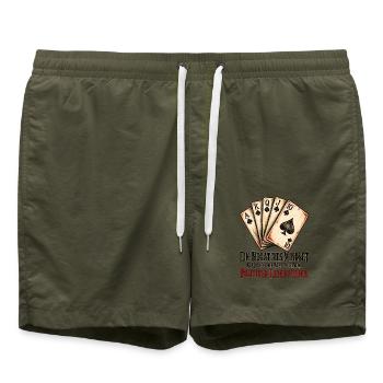 Negatives Mindset – Poker Karten Motivation - Badeshorts - Olive - Vorne - AI Model Male 185 light (185cm)