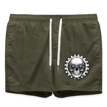 Totenkopf Zahnrad Fliegerbrille Biker T-Shirt - Badeshorts - Olive - Vorne - AI Model Male 185 light (185cm)