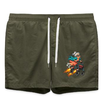 Lustige Oma mit Raketenrollator und Fliegerbrille - Badeshorts - Olive - Vorne - AI Model Male 185 light (185cm)