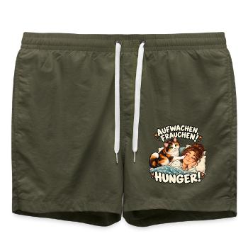 Aufwachen Frauchen Hunger Katze - Badeshorts - Olive - Vorne - AI Model Male 185 light (185cm)
