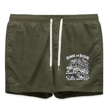 Hunde auf Reisen: Planlos aber mit Stil - Badeshorts - Olive - Vorne - AI Model Male 185 light (185cm)