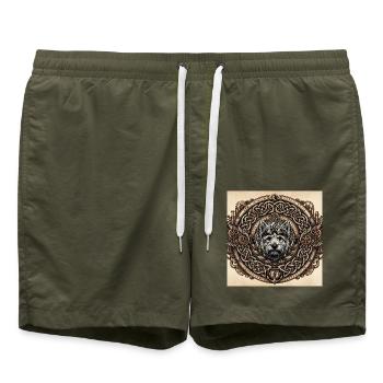 Steampunk-Hund keltische Knoten - Badeshorts - Olive - Vorne - AI Model Male 185 light (185cm)