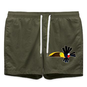 Schrulliger Fukan-Fukan-Kastanien-Mandibel-Toukan - Badeshorts - Olive - Vorne - AI Model Male 185 light (185cm)