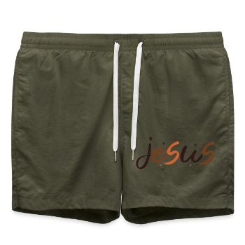 Jesus - Badeshorts - Olive - Vorne - AI Model Male 185 light (185cm)