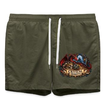 Critical Moments – Drache und Zwanzigerwürfel - Badeshorts - Olive - Vorne - AI Model Male 185 light (185cm)