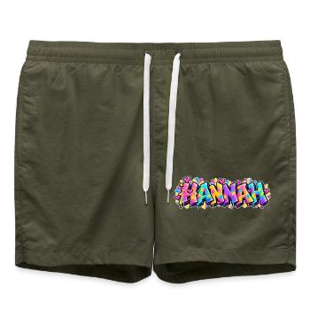 HANNAH Graffiti Name Street Art Neon Hip Hop - Badeshorts - Olive - Vorne - AI Model Male 185 light (185cm)