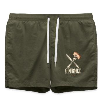 Gourmet Leberkas mit Messer und Gabel - Badeshorts - Olive - Vorne - AI Model Male 185 light (185cm)