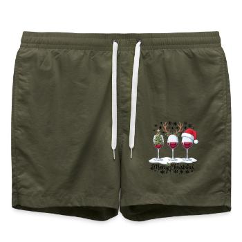 Frohe Weihnachten Weingläser Weihnachtsparty-Outfit - Badeshorts - Olive - Vorne - AI Model Male 185 light (185cm)