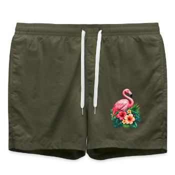 Niedlicher Flamingo Süße Flamingos - Badeshorts - Olive - Vorne - AI Model Male 185 light (185cm)