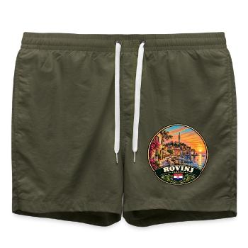 Rovinj Kroatien Hafen Stadt Sonnenuntergang Meer - Badeshorts - Olive - Vorne - AI Model Male 185 light (185cm)