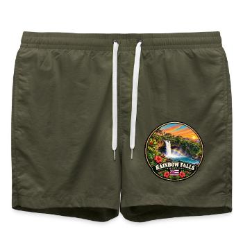 Rainbow Falls Hawaii Wasserfall Natur Wald - Badeshorts - Olive - Vorne - AI Model Male 185 light (185cm)