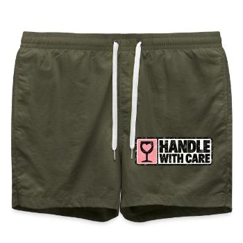Handle With Care – Herz Retro Design - Badeshorts - Olive - Vorne - AI Model Male 185 light (185cm)