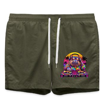 Neon Hippo DJ Sunset - Badeshorts - Olive - Vorne - AI Model Male 185 light (185cm)