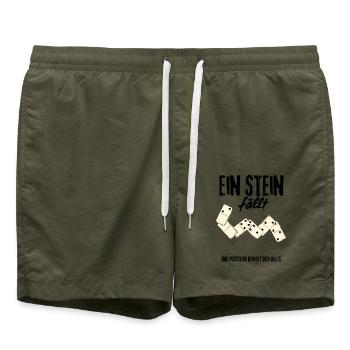 Domino Effekt Dominosteine Spiel Strategie Retro - Badeshorts - Olive - Vorne - AI Model Male 185 light (185cm)