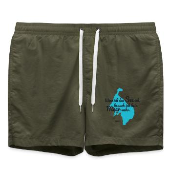 Wenn ich den See seh, brauch ich kein Meer- Müritz - Badeshorts - Olive - Vorne - AI Model Male 185 light (185cm)