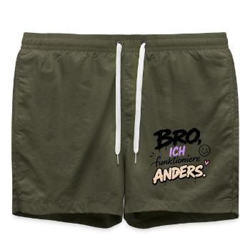 Bro, ich funktioniere anders - Badeshorts - Olive - Vorne - AI Model Male 185 light (185cm)