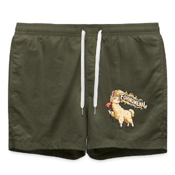 Alpaka Föhnomenal Lama Frisur - Badeshorts - Olive - Vorne - AI Model Male 185 light (185cm)