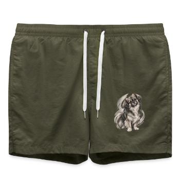 Tibetischer Spaniel - Badeshorts - Olive - Vorne - AI Model Male 185 light (185cm)