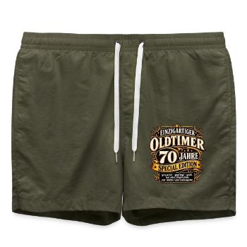 Einzigartiger Oldtimer 70 Jahre 70 Geburtstag - Badeshorts - Olive - Vorne - AI Model Male 185 light (185cm)
