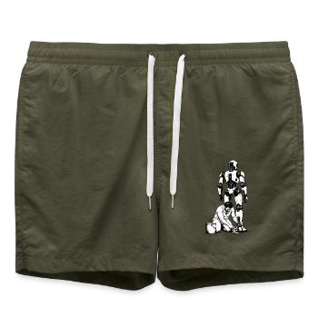Mensch trifft Roboter: Handwerk am Modell - Badeshorts - Olive - Vorne - AI Model Male 185 light (185cm)