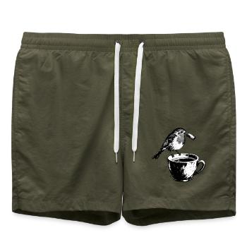 Kaffeevogel mit Fernrohr - Badeshorts - Olive - Vorne - AI Model Male 185 light (185cm)