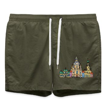 Dresden Skyline im bunten Wachsmalstil - Badeshorts - Olive - Vorne - AI Model Male 185 light (185cm)