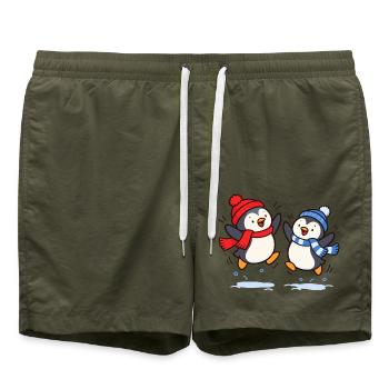 Fröhliche Pinguine im Winter - Badeshorts - Olive - Vorne - AI Model Male 185 light (185cm)