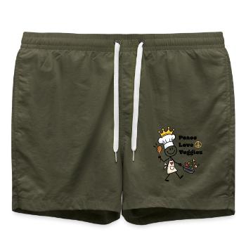 Peace Love Veggies – Lustiger vegetarischer Koch - Badeshorts - Olive - Vorne - AI Model Male 185 light (185cm)