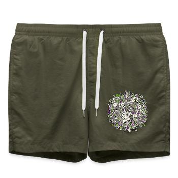 Doodle_Monsters_SpokoLoko - Badeshorts - Olive - Vorne - AI Model Male 185 light (185cm)