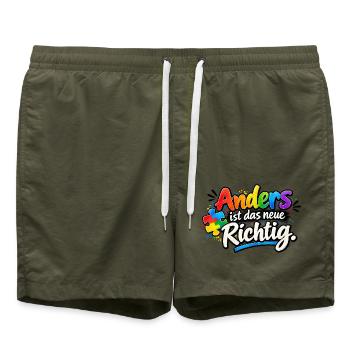 Anders ist das neue Richtig – Regenbogen Puzzle - Badeshorts - Olive - Vorne - AI Model Male 185 light (185cm)