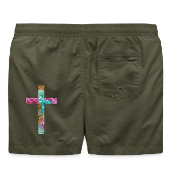 Kreuz Jesus Gott Religion Kirche Papst Vatikan - Badeshorts - Olive - Hinten