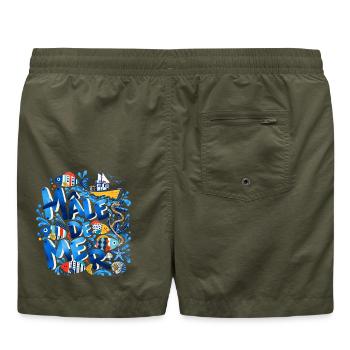 Männlicher Sea Nautical Illustrated Ocean Blue - Badeshorts - Olive - Hinten