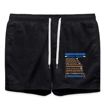 JGA Aufgaben Bräutigam Junggesellen Checkliste - Badeshorts - Schwarz - Vorne - AI Model Male 185 light (185cm)