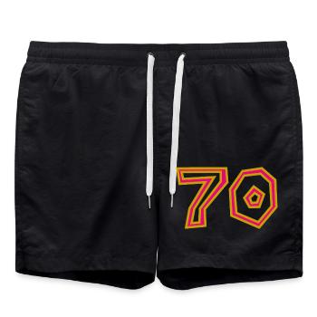 70. 70 JAHRE. 70-JÄHRIGES JUBILÄUM. 70-JÄHRIGES JUBILÄUM. - Badeshorts - Schwarz - Vorne - AI Model Male 185 light (185cm)