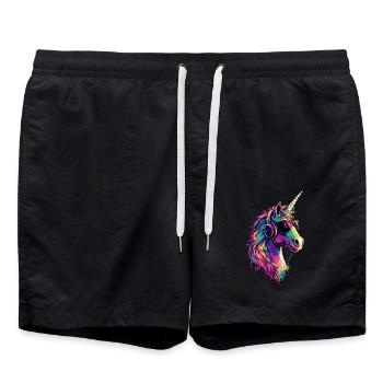 Einhorn Bunt Regenbogen Pferde Reiten Einhörner - Badeshorts - Schwarz - Vorne - AI Model Male 185 light (185cm)