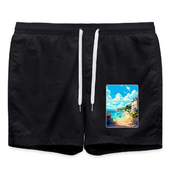 St Mawes England Uk Vintage Reise Poster Souvenir - Badeshorts - Schwarz - Vorne - AI Model Male 185 light (185cm)