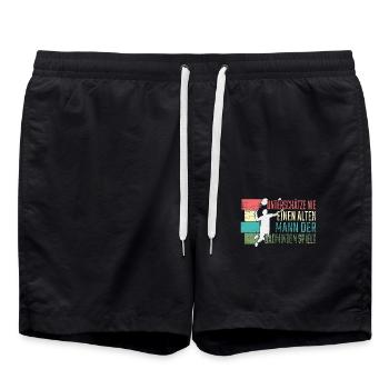 Badminton Alter Mann Badminton spielt - Badeshorts - Schwarz - Vorne - AI Model Male 185 light (185cm)