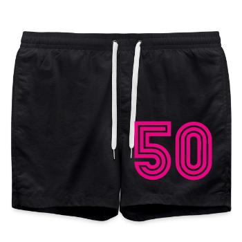 50. 50 JAHRE. 50-JÄHRIGES JUBILÄUM. 50-JÄHRIGES JUBILÄUM. - Badeshorts - Schwarz - Vorne - AI Model Male 185 light (185cm)