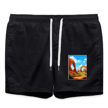 Arches National Park Utah Vintage Reiseposter - Badeshorts - Schwarz - Vorne - AI Model Male 185 light (185cm)