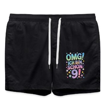 9. Geburtstag Mädchen OMG Ich Bin Schon 9 Jahre - Badeshorts - Schwarz - Vorne - AI Model Male 185 light (185cm)