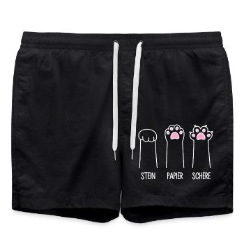 Katze Pfote Katzenpfoten Spiel Stein Papier Schere - Badeshorts - Schwarz - Vorne - AI Model Male 185 light (185cm)
