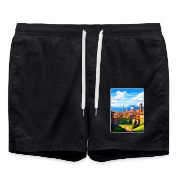 Bergamo Italien Vintage Reiseposter WPA Souvenir - Badeshorts - Schwarz - Vorne - AI Model Male 185 light (185cm)