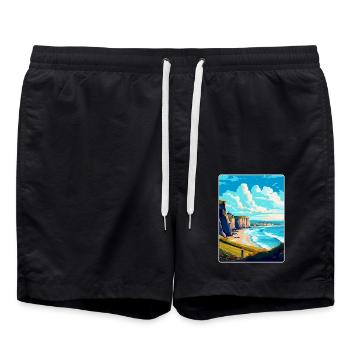Normandie Frankreich Vintage Reiseplakat Souvenir WPA - Badeshorts - Schwarz - Vorne - AI Model Male 185 light (185cm)
