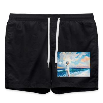 Meertraum Portrait im Aquarellstil - Badeshorts - Schwarz - Vorne - AI Model Male 185 light (185cm)
