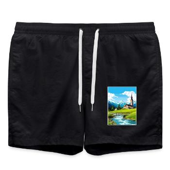 Ramsau Deutschland Berchtesgaden Vintage Reiseposter - Badeshorts - Schwarz - Vorne - AI Model Male 185 light (185cm)