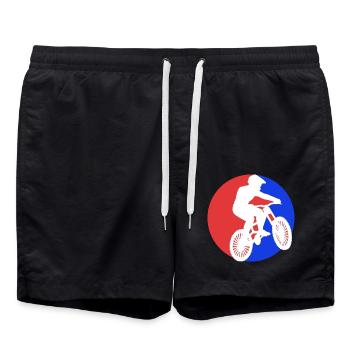 Mountainbiker auf Mountainbike - Badeshorts - Schwarz - Vorne - AI Model Male 185 light (185cm)